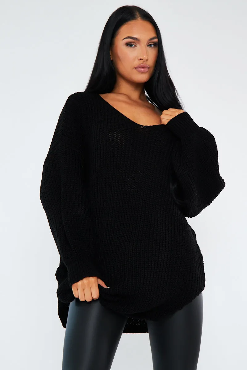 Black Oversized Knit V Neck Sweater - Evelyn sold by Rebellious Fashion product image thumbnail 4