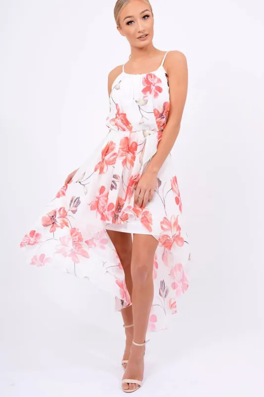 White Floral Dip Hem Maxi Dress - Raina sold by Rebellious Fashion