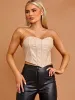 Beige PU Bandeau Corset Crop Top - Ivy sold by Storm Desire