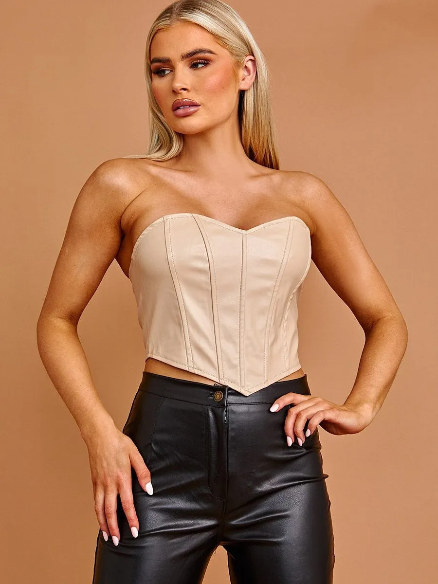 Beige PU Bandeau Corset Crop Top - Ivy sold by Storm Desire product image thumbnail 3