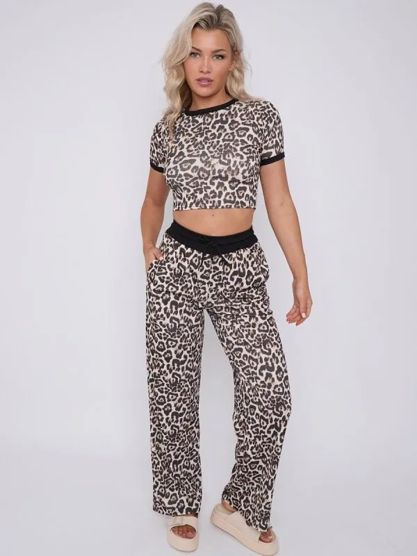 Leopard Print Ribbed Crop Top & Wide Leg Trouser Co-ord - Callie sold by Storm Desire