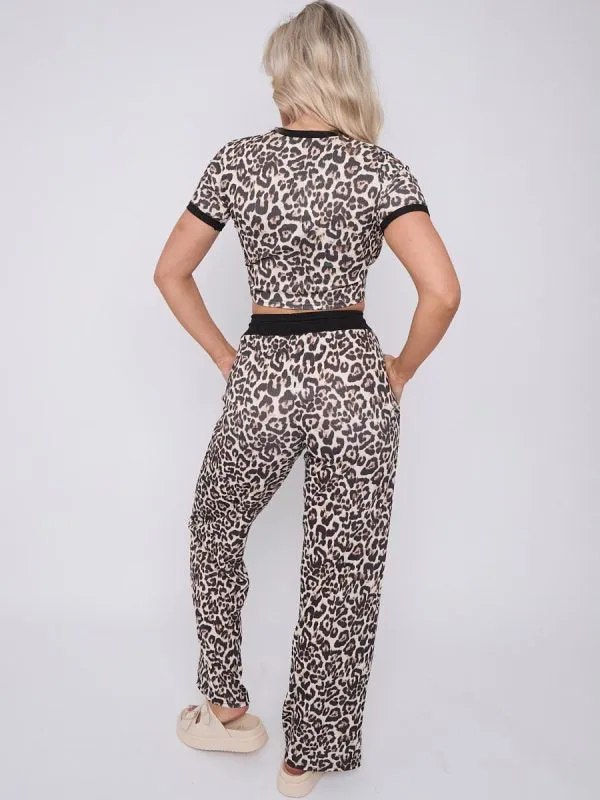 Leopard Print Ribbed Crop Top & Wide Leg Trouser Co-ord - Callie sold by Storm Desire product image thumbnail 3