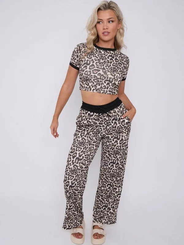 Leopard Print Ribbed Crop Top & Wide Leg Trouser Co-ord - Callie sold by Storm Desire product image thumbnail 4