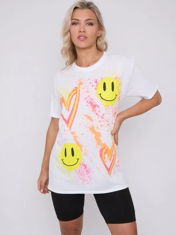 Paint Splash Smiley Heart Printed T-Shirt - Ada sold by Storm Desire
