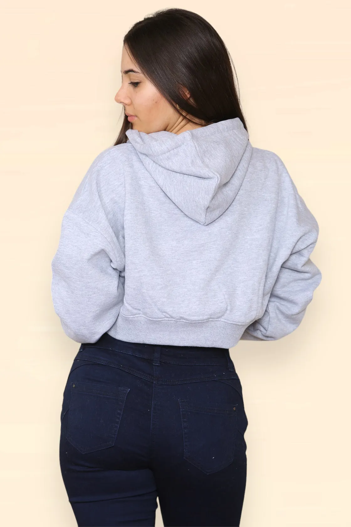 Grey Jersey Hooded Crop Top - Saoirse sold by Storm Desire product image thumbnail 2