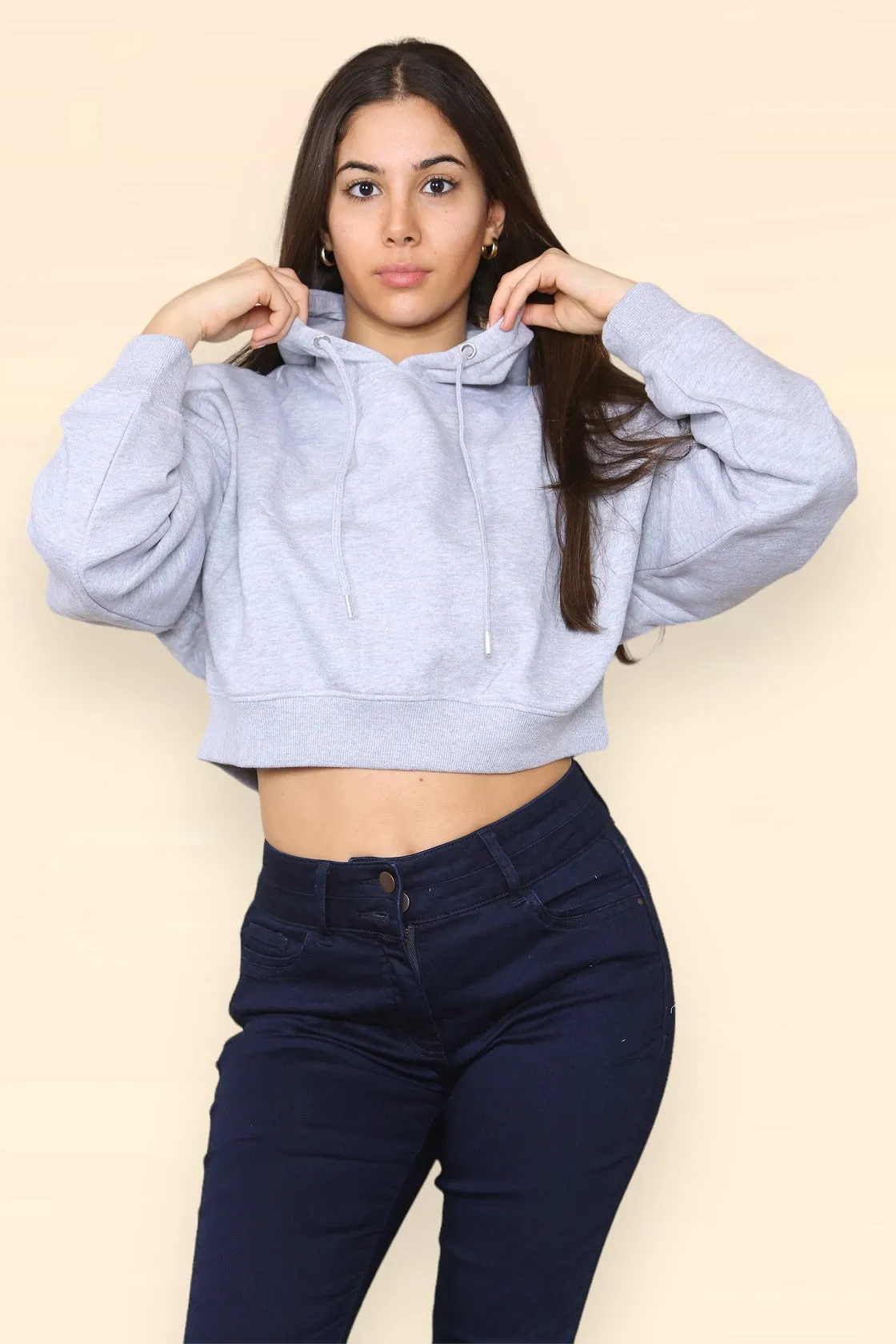 Grey Jersey Hooded Crop Top - Saoirse sold by Storm Desire