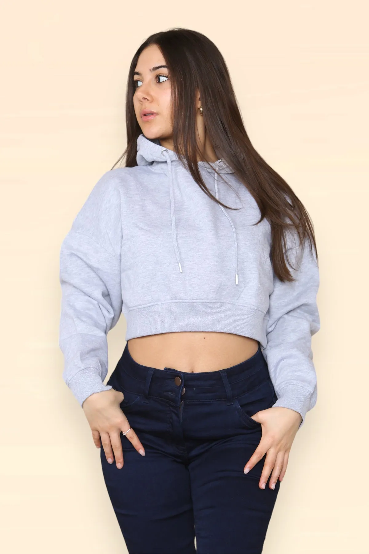 Grey Jersey Hooded Crop Top - Saoirse sold by Storm Desire product image thumbnail 4