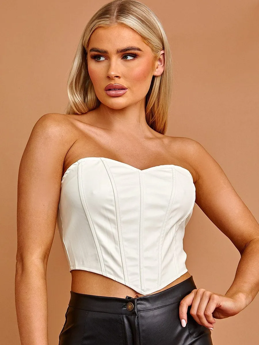 Cream PU Bandeau Corset Crop Top - Ivy sold by Storm Desire product image thumbnail 4