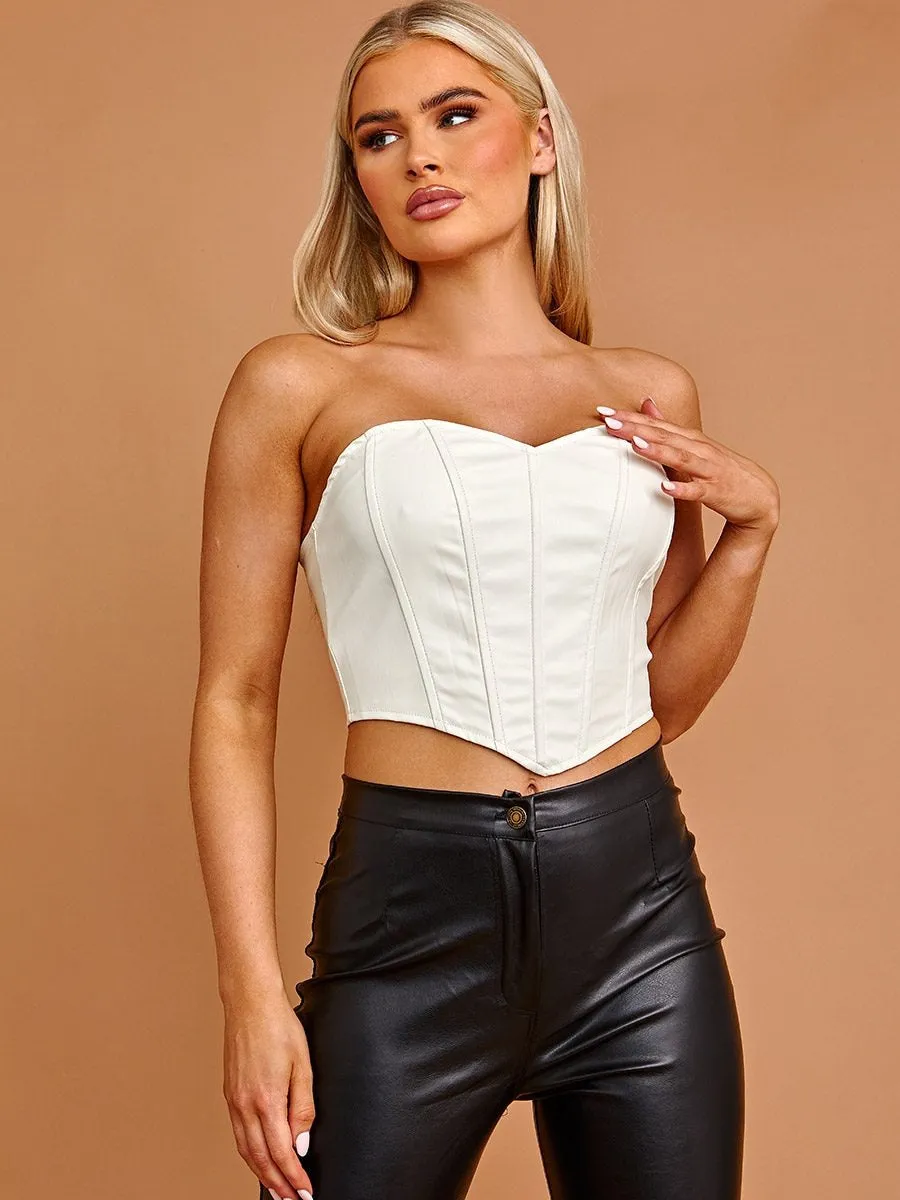 Cream PU Bandeau Corset Crop Top - Ivy sold by Storm Desire product image thumbnail 2