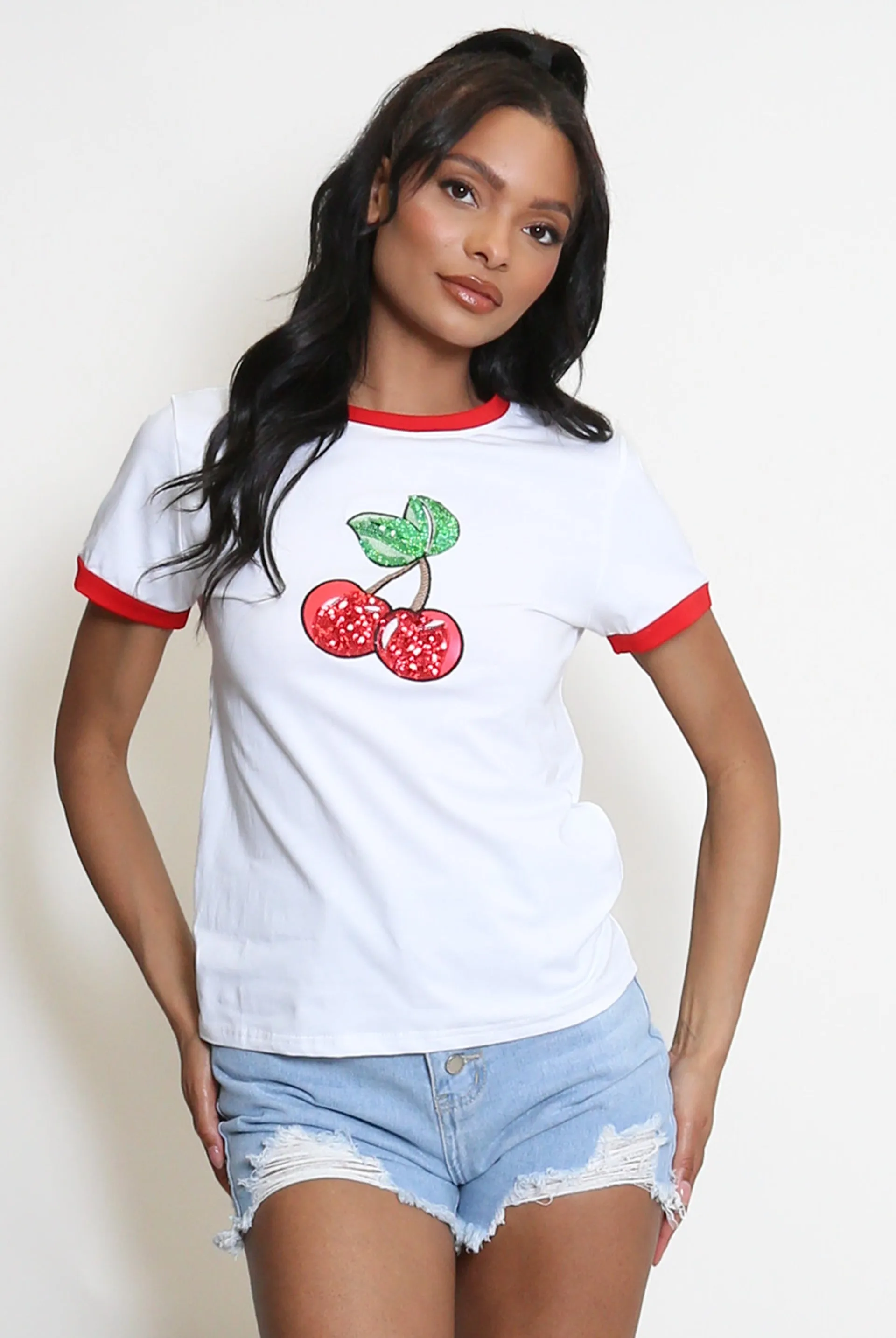 Cherry Sequin Round Neck T Shirts - Sisi sold by Storm Desire product image thumbnail 4
