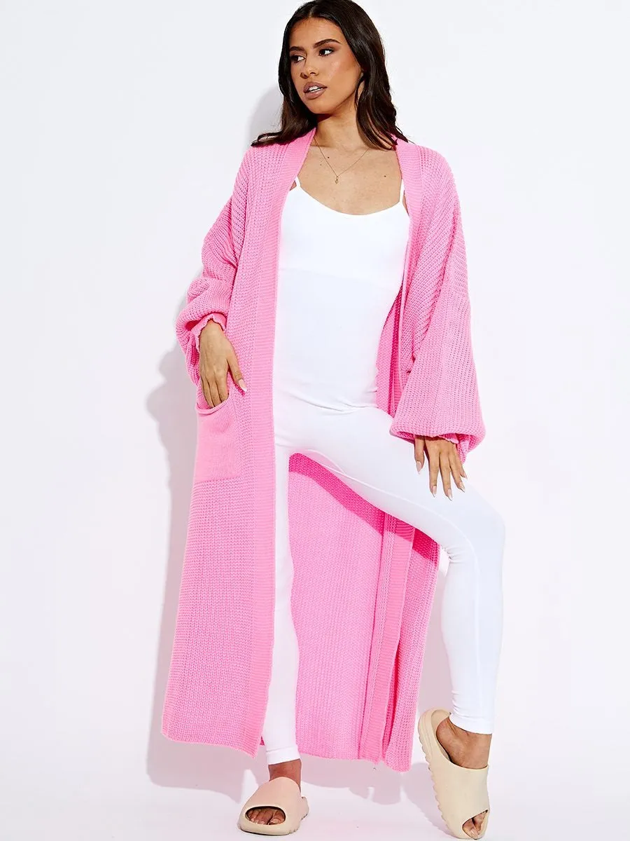Neon Pink Oversize Longline Knitted Cardigan - Kori sold by Storm Desire