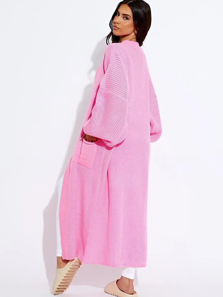 Neon Pink Oversize Longline Knitted Cardigan - Kori sold by Storm Desire product image thumbnail 2