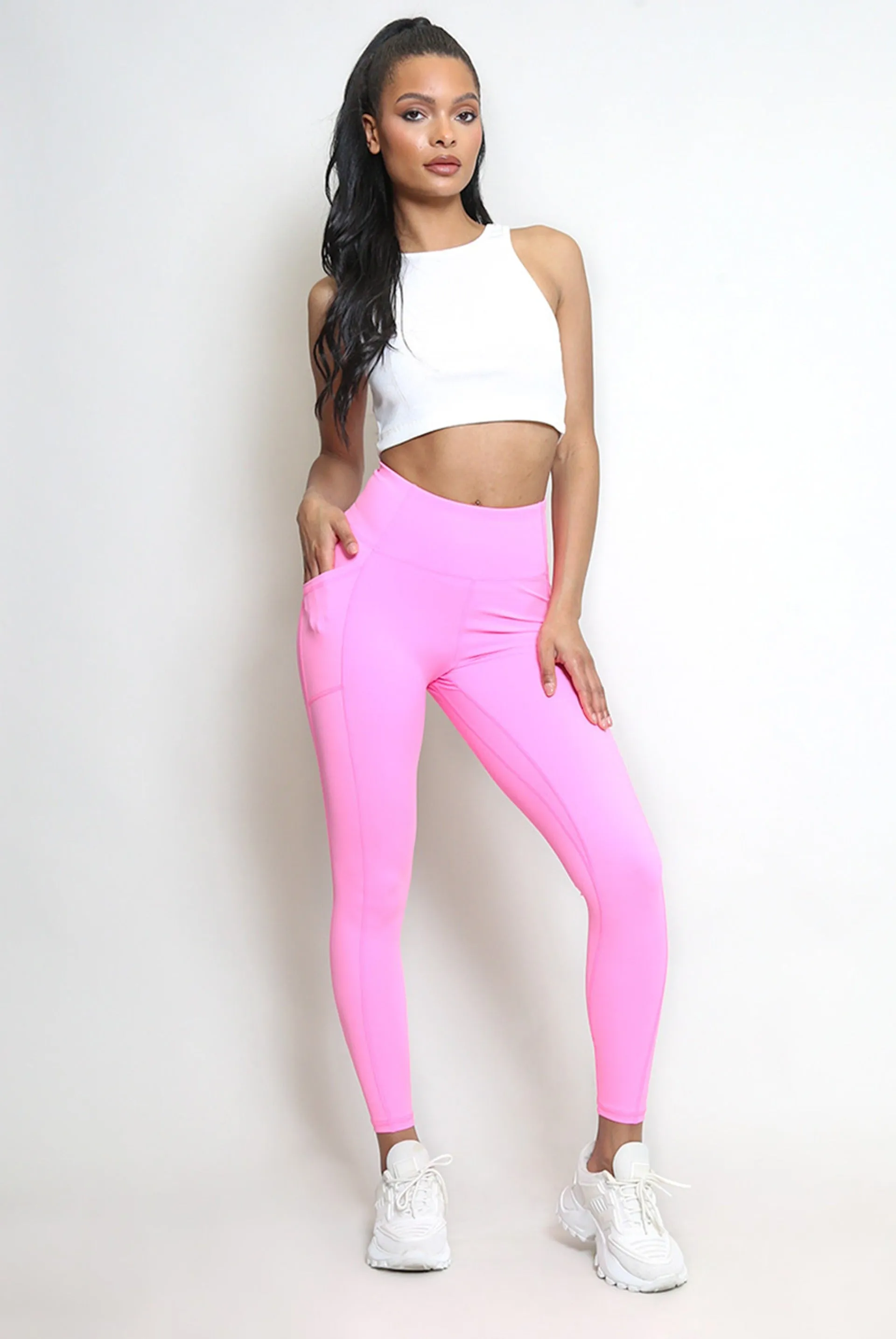 Neon Pink Side Pocket High Waist Leggings - Hazel sold by Storm Desire product image thumbnail 3