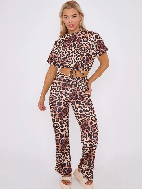 Leopard Print Batwing Crop Top & Trouser Set - River sold by Storm Desire