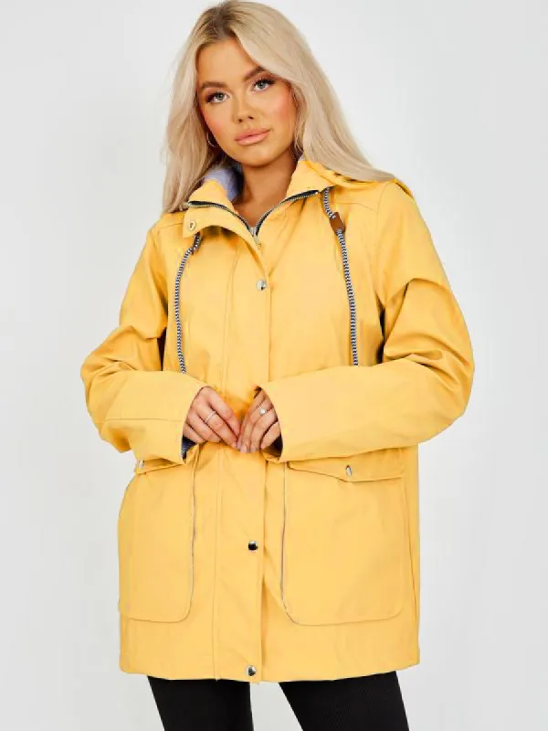 Yellow Pu Hooded Rain Jacket Mac - Alayna sold by Storm Desire