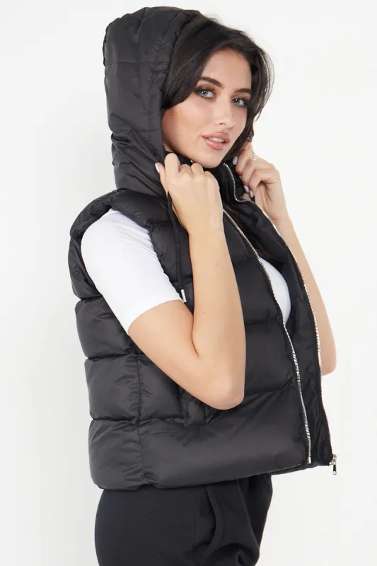Black Padded Hooded Gilet - Frida sold by Storm Desire