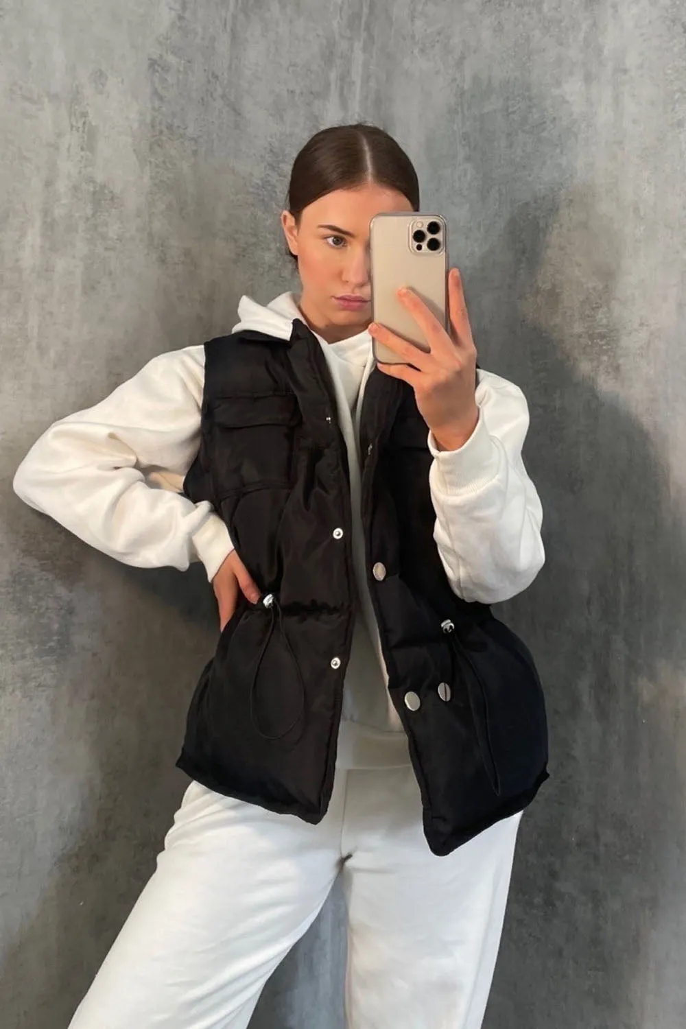 Black Short Silver Button Padded Gilet - Jordan sold by Storm Desire product image thumbnail 4