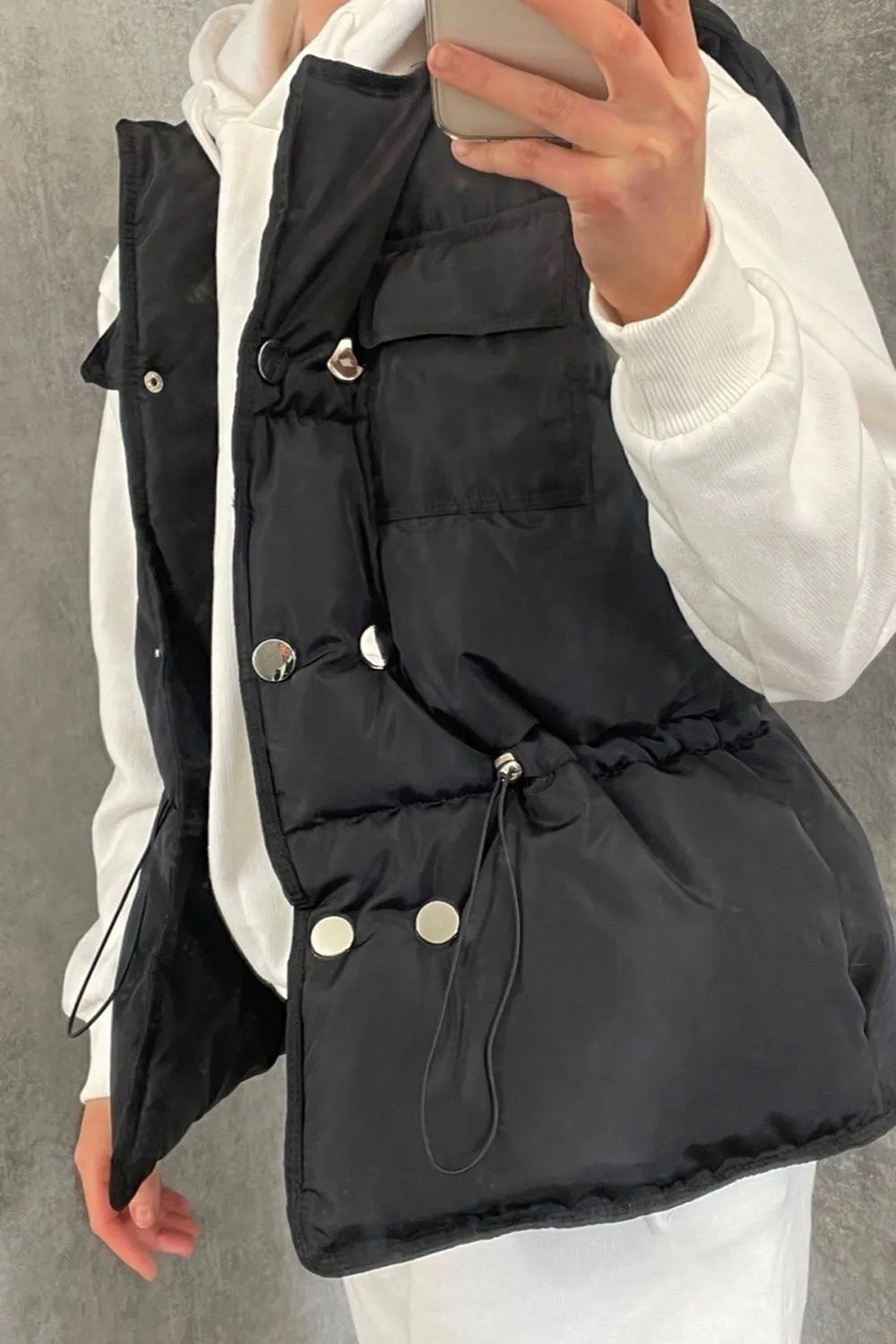 Black Short Silver Button Padded Gilet - Jordan sold by Storm Desire product image thumbnail 3