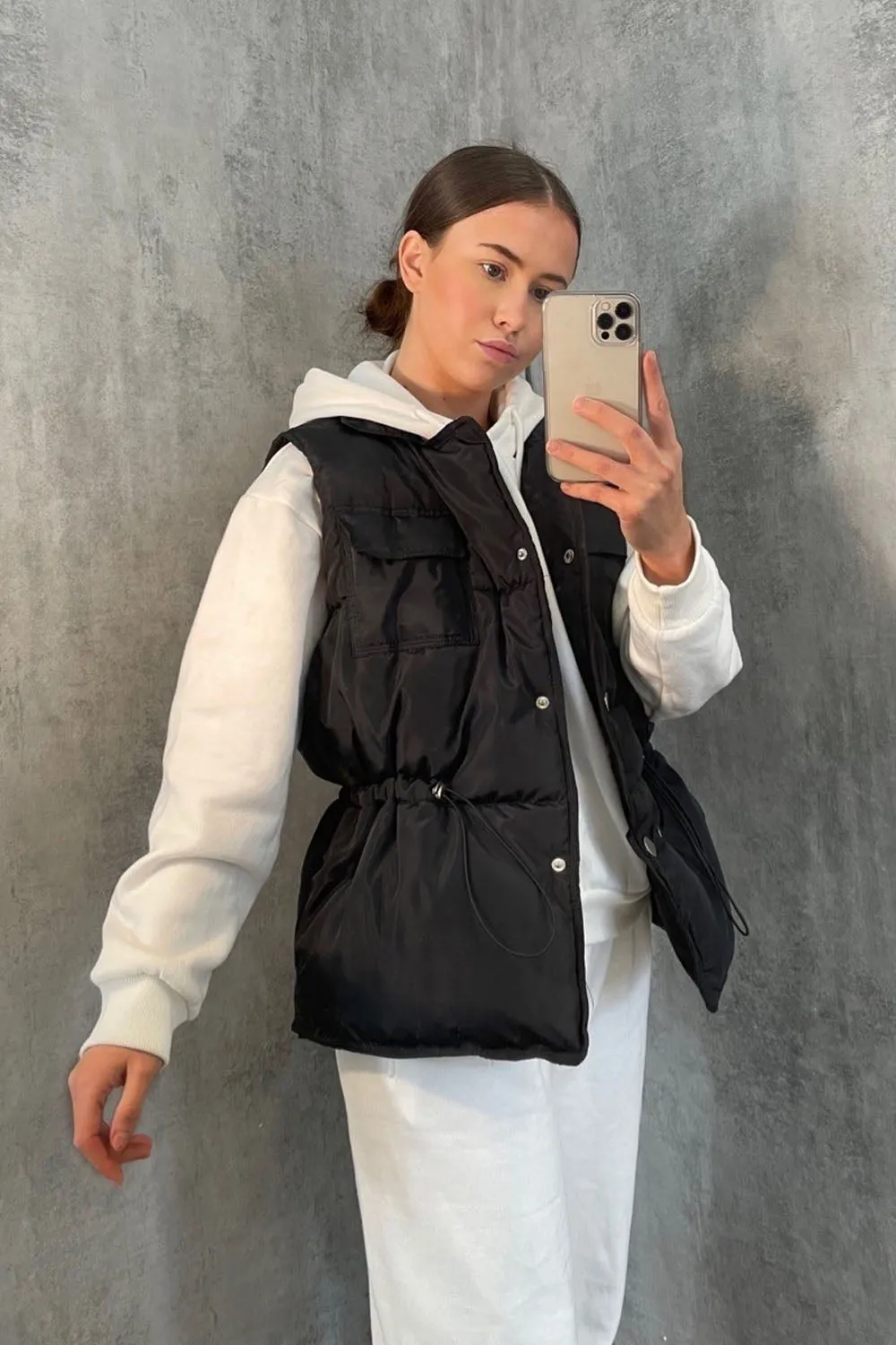 Black Short Silver Button Padded Gilet - Jordan sold by Storm Desire