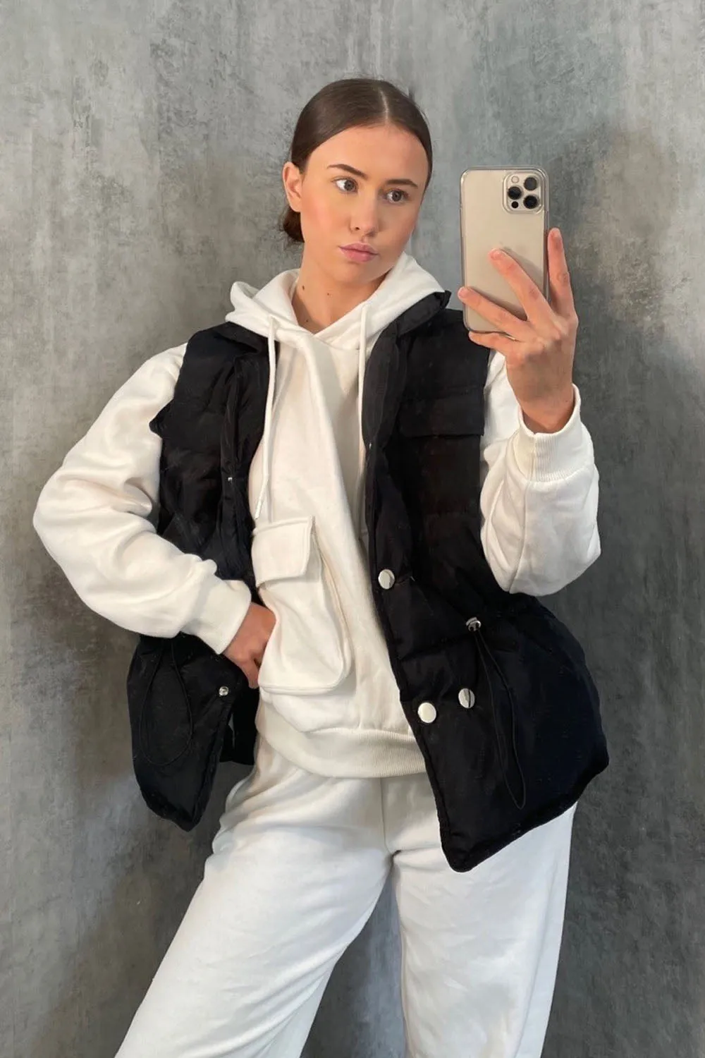 Black Short Silver Button Padded Gilet - Jordan sold by Storm Desire product image thumbnail 2