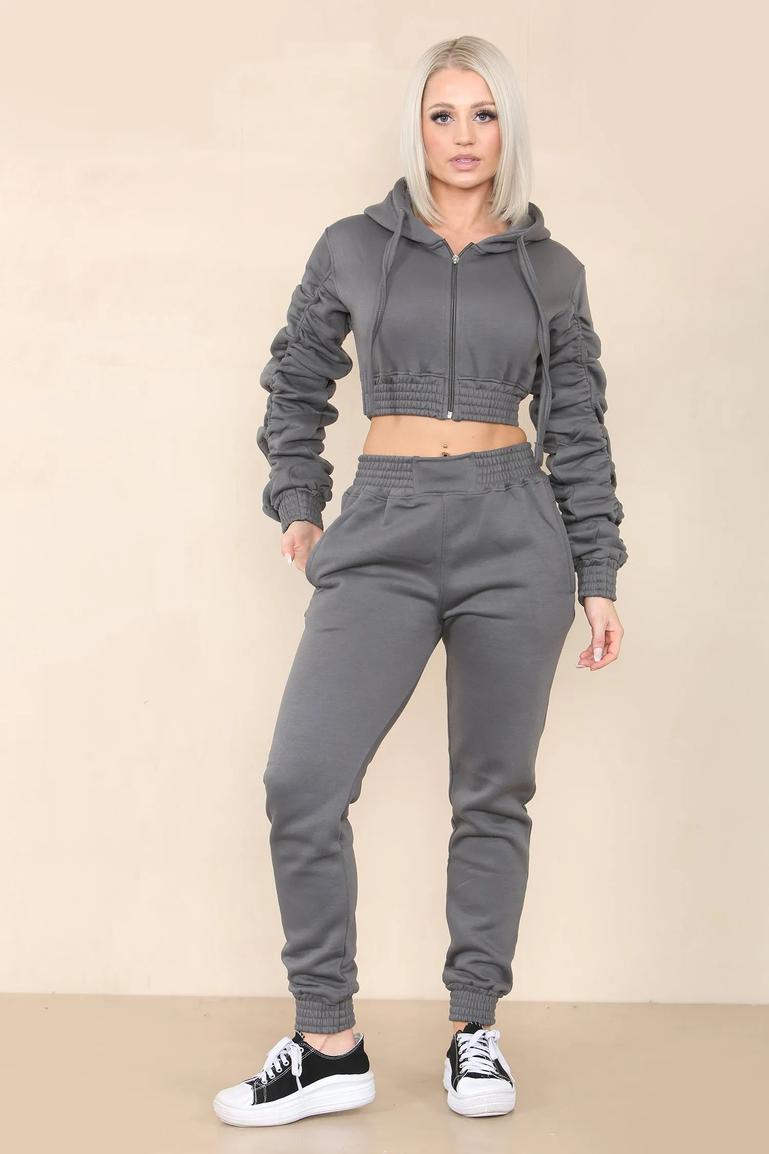 Ruched Cropped Hoodie And Jogger Set - Kallie sold by Storm Desire product image thumbnail 4
