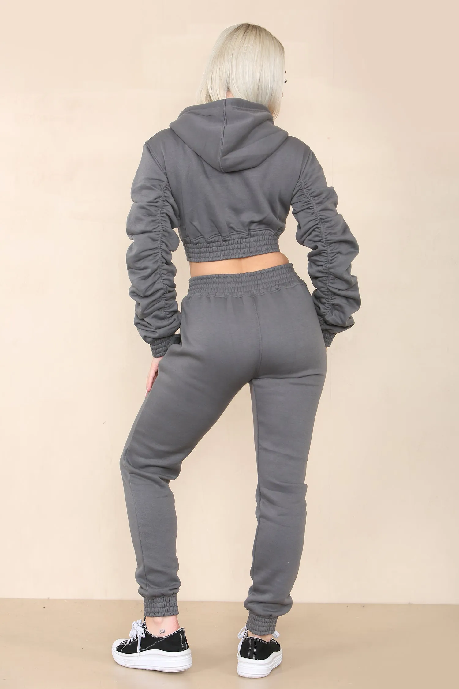Ruched Cropped Hoodie And Jogger Set - Kallie sold by Storm Desire product image thumbnail 3