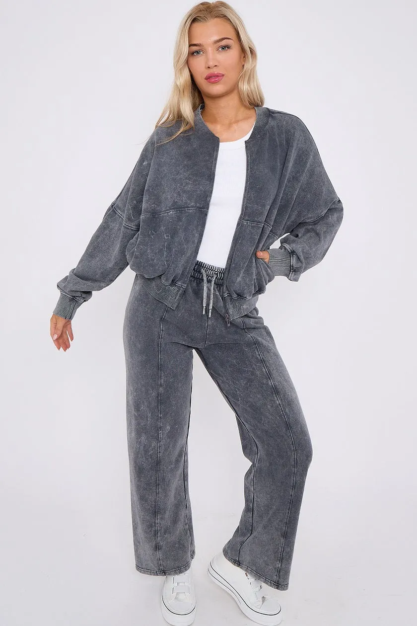 Acid Wash Bomber Style Oversize Fleece Zipper & Jogger Set - Sara sold by Storm Desire product image thumbnail 3