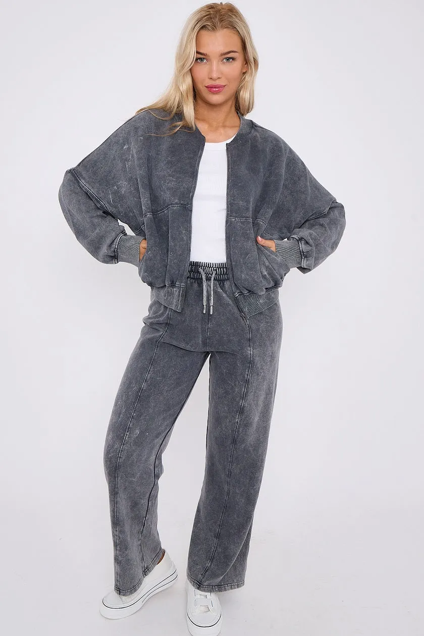 Acid Wash Bomber Style Oversize Fleece Zipper & Jogger Set - Sara sold by Storm Desire product image thumbnail 4