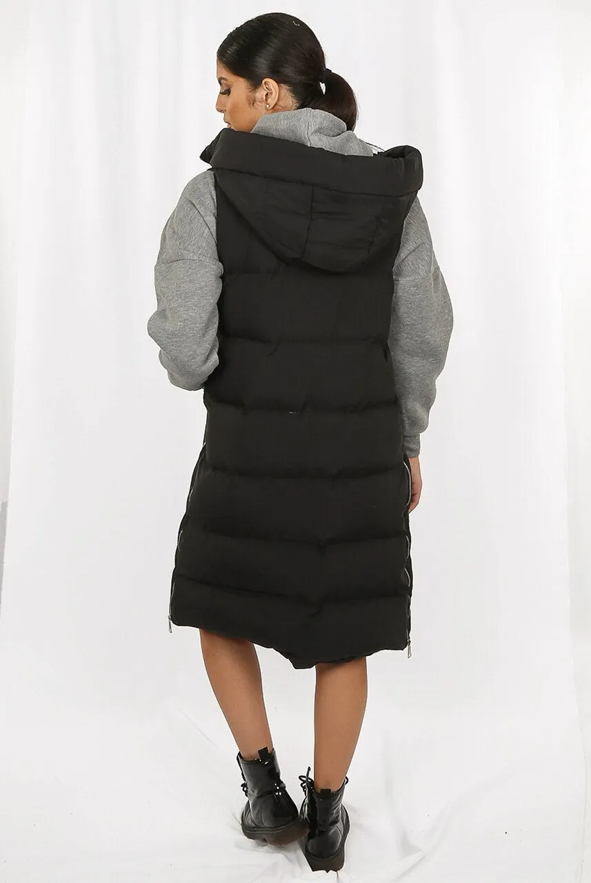 Black Longline Padded Hooded Gilet - Jayla sold by Storm Desire product image thumbnail 5