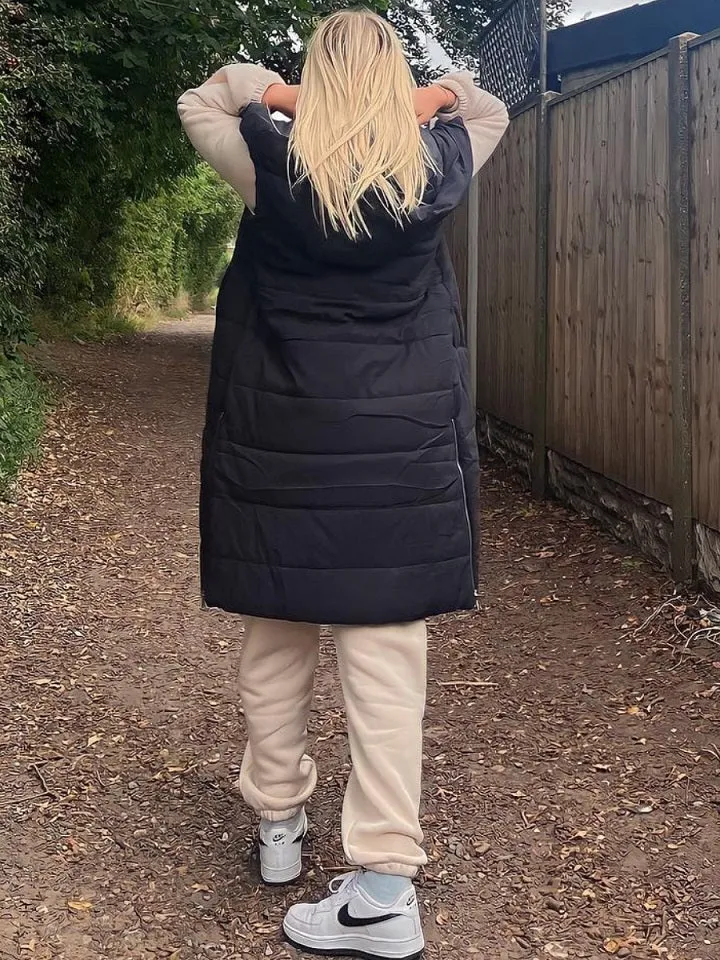 Black Longline Padded Hooded Gilet - Jayla sold by Storm Desire product image thumbnail 2