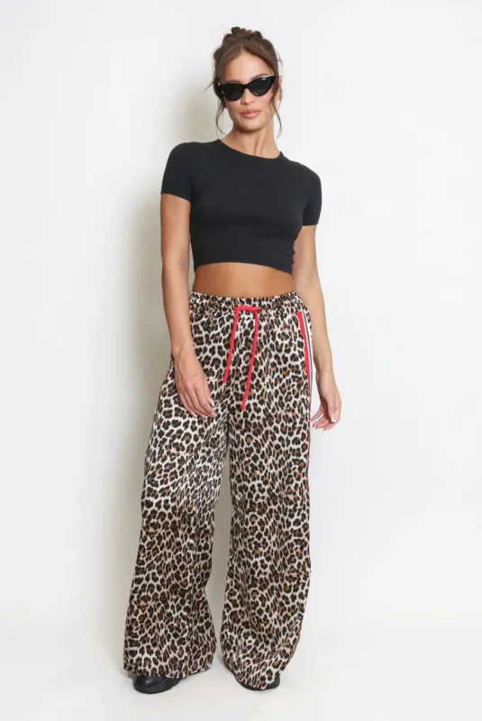 Leopard Print Red Stripe Wide Leg Trouser - Wrenley sold by Storm Desire