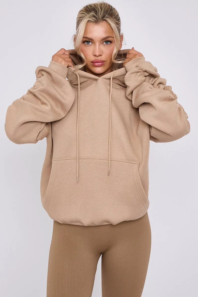 Beige Ribbed Leggings & Ruched Sleeve Hoodie Set - Ellie sold by Storm Desire product image thumbnail 4