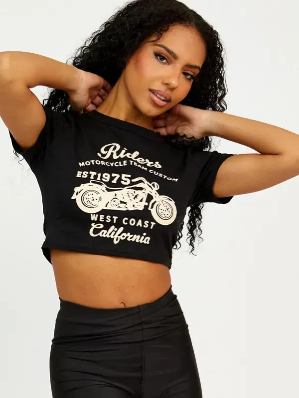 Black Riders Graphic Printed Crop Top - Claire sold by Storm Desire