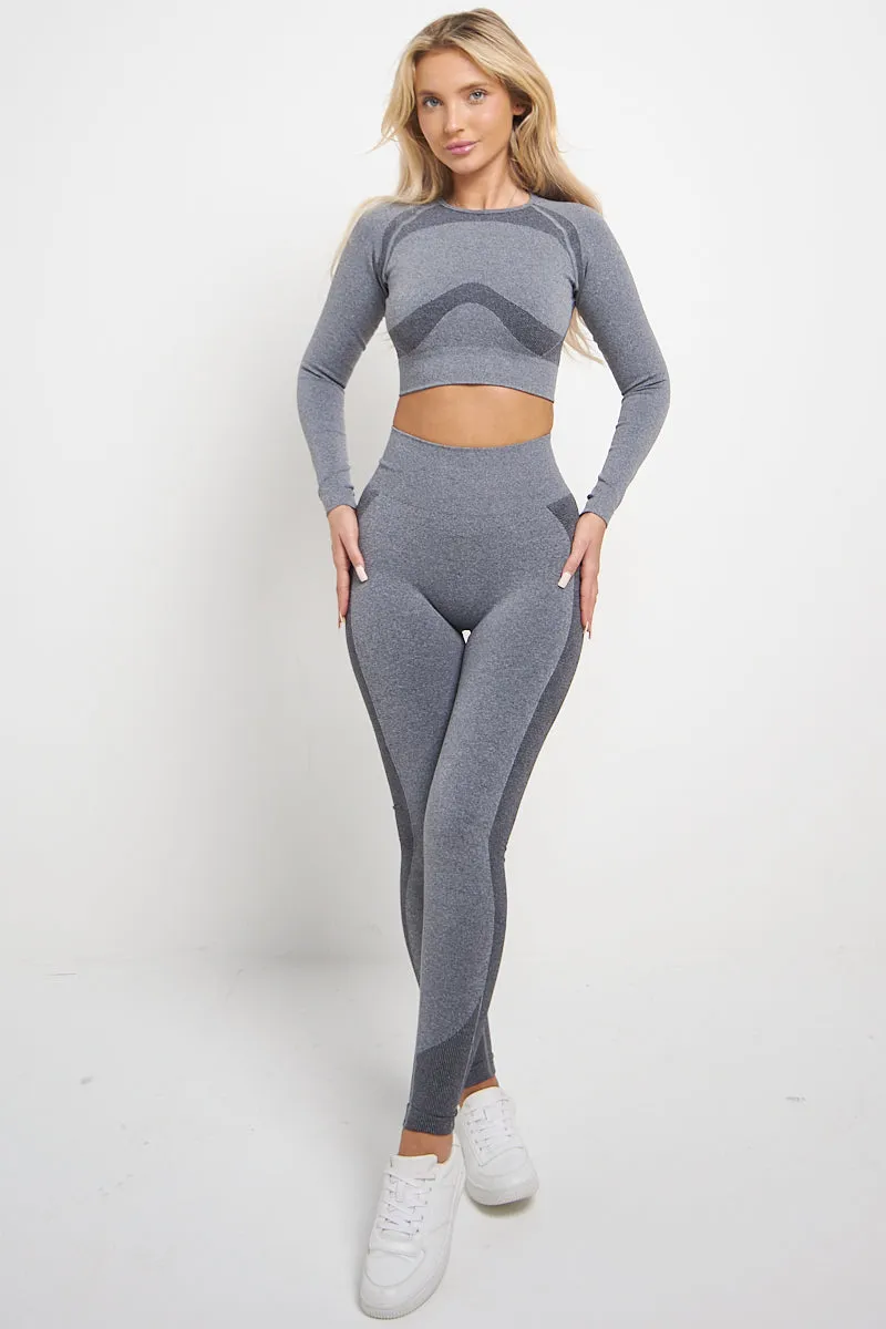 Grey Back Cut Out Two Tone Active Top & Pants Set - Angela sold by Storm Desire