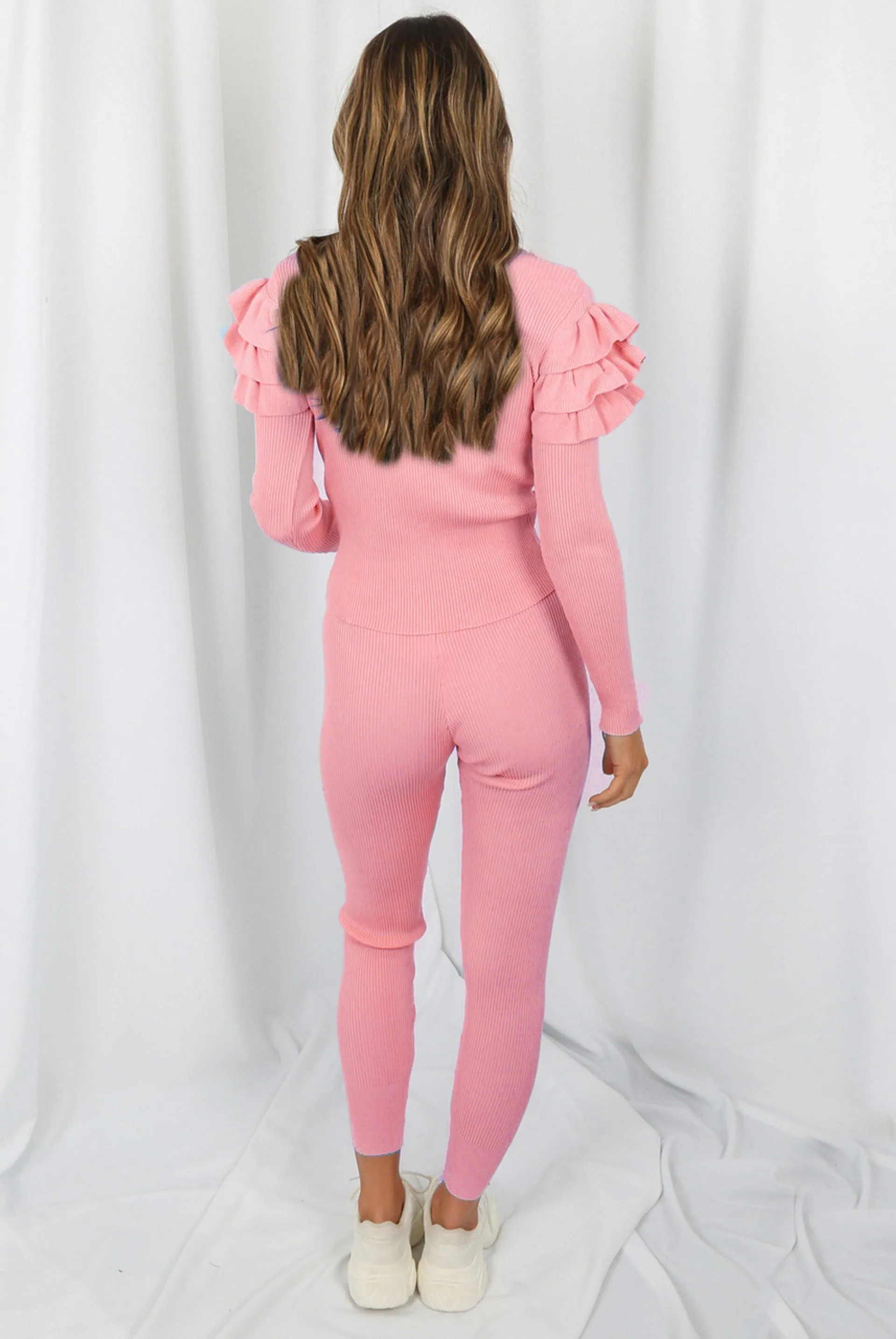 Pink Ribbed Knitted Ruffle Jumper & Legging Set - Lacey sold by Storm Desire product image thumbnail 2
