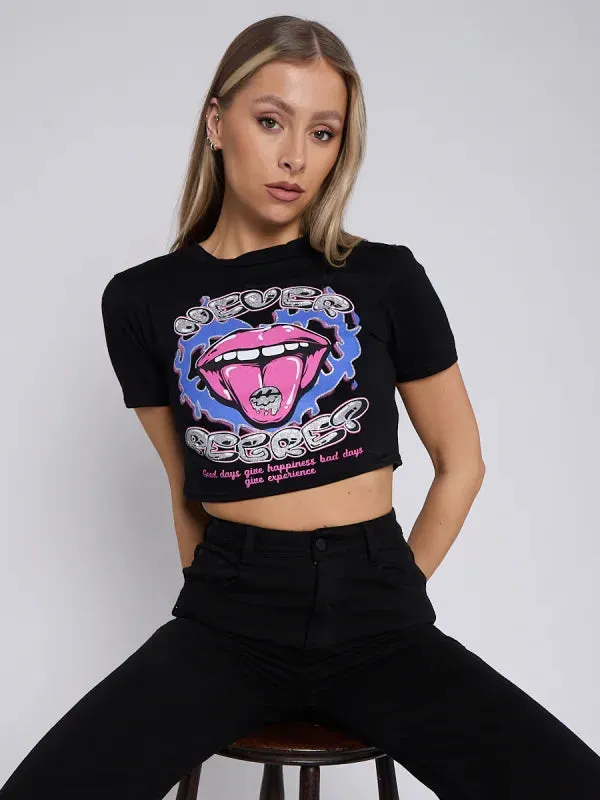 Black Never Regret Graphic Printed Crop Top - Tanni sold by Storm Desire