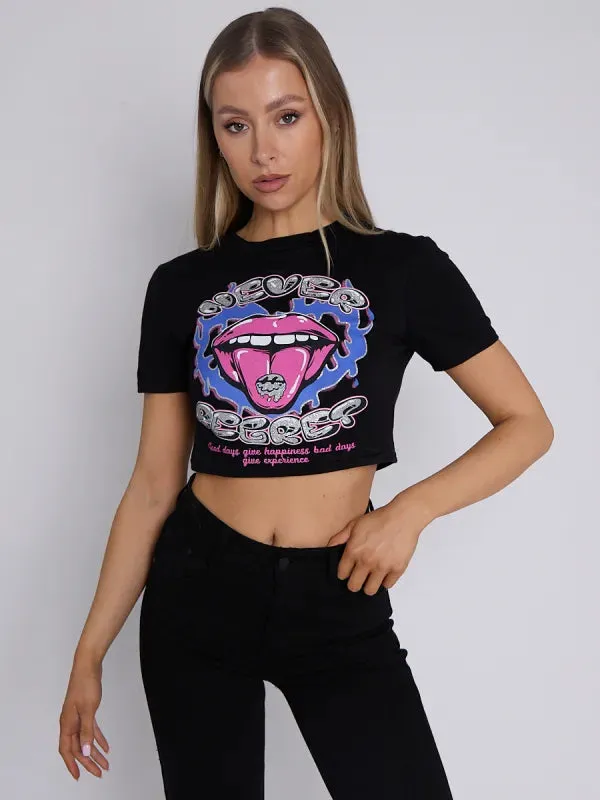 Black Never Regret Graphic Printed Crop Top - Tanni sold by Storm Desire product image thumbnail 2