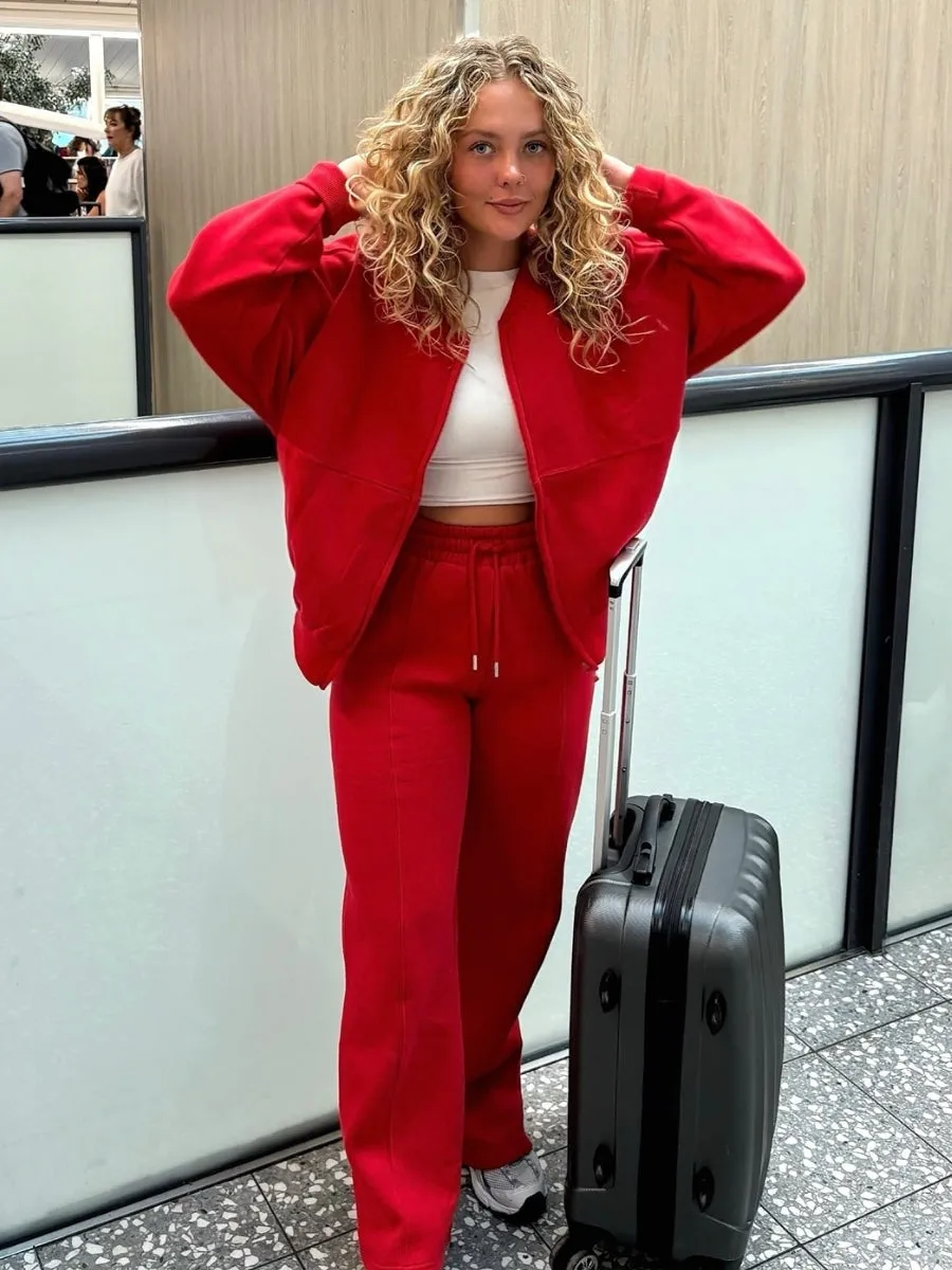 Bomber Style Oversize Fleece Zipper & Jogger Set - Sara sold by Storm Desire