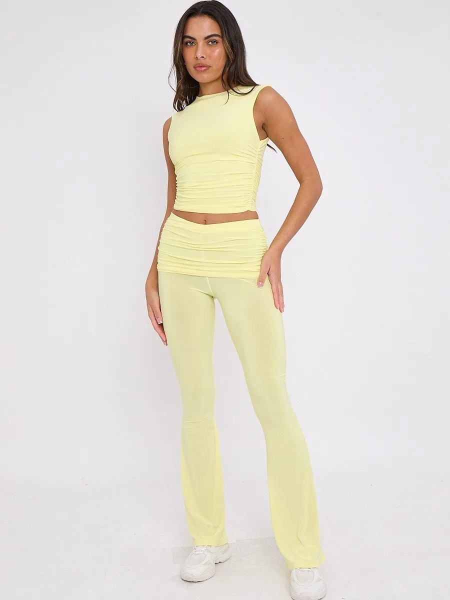Yellow Ruched Crop Top & Fold Over Flared Trouser Co-ord - Juliette sold by Storm Desire product image thumbnail 4
