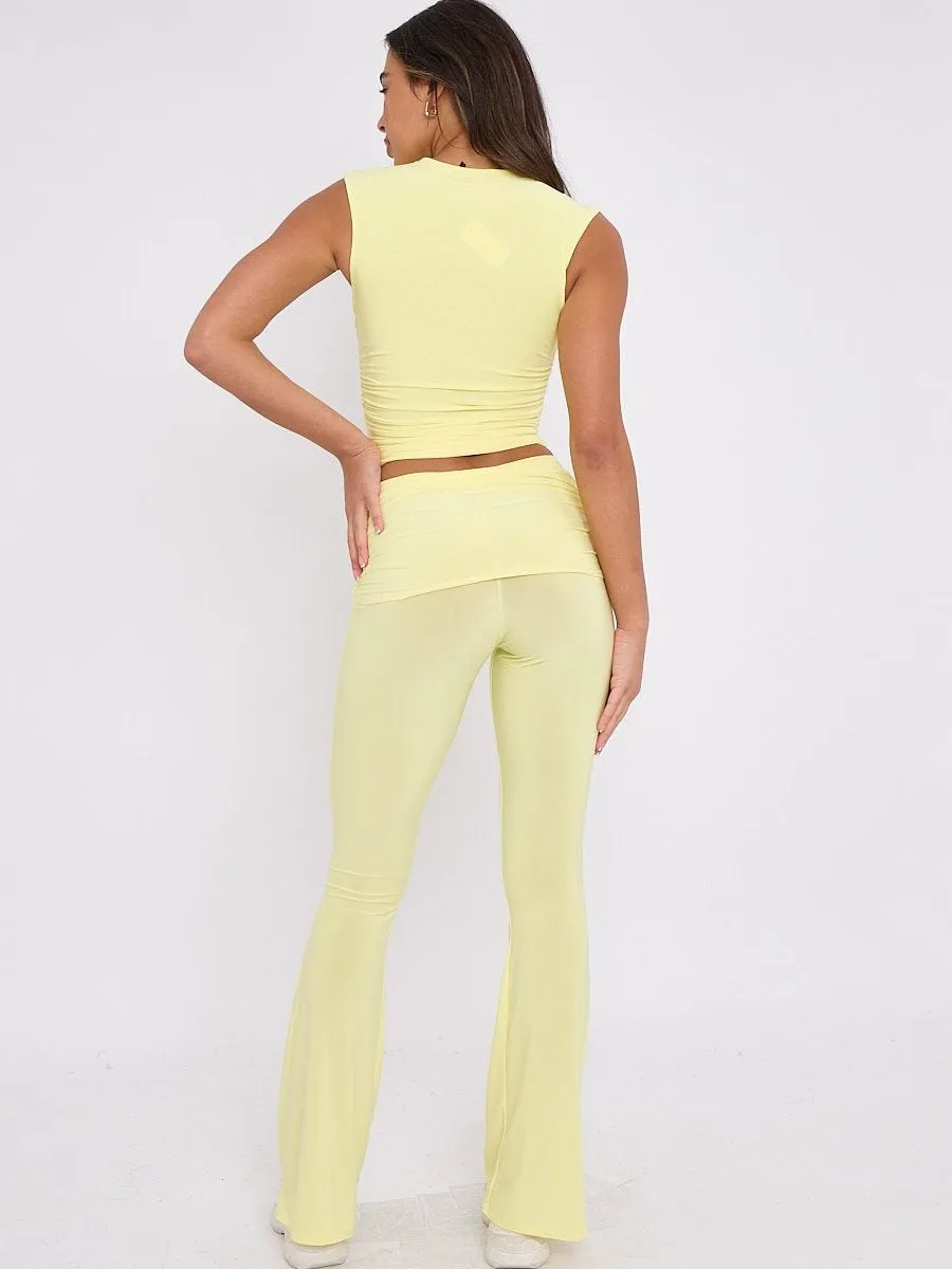 Yellow Ruched Crop Top & Fold Over Flared Trouser Co-ord - Juliette sold by Storm Desire product image thumbnail 2