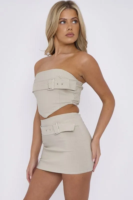 Black Buckle Bandeau Crop Top & Mini Skirt Co-ord - Eva sold by Storm Desire product image thumbnail 3