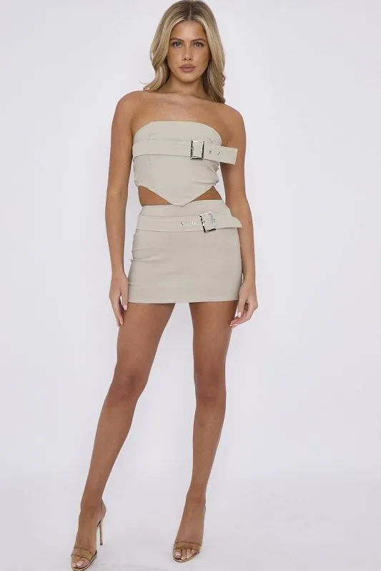 Black Buckle Bandeau Crop Top & Mini Skirt Co-ord - Eva sold by Storm Desire product image thumbnail 4
