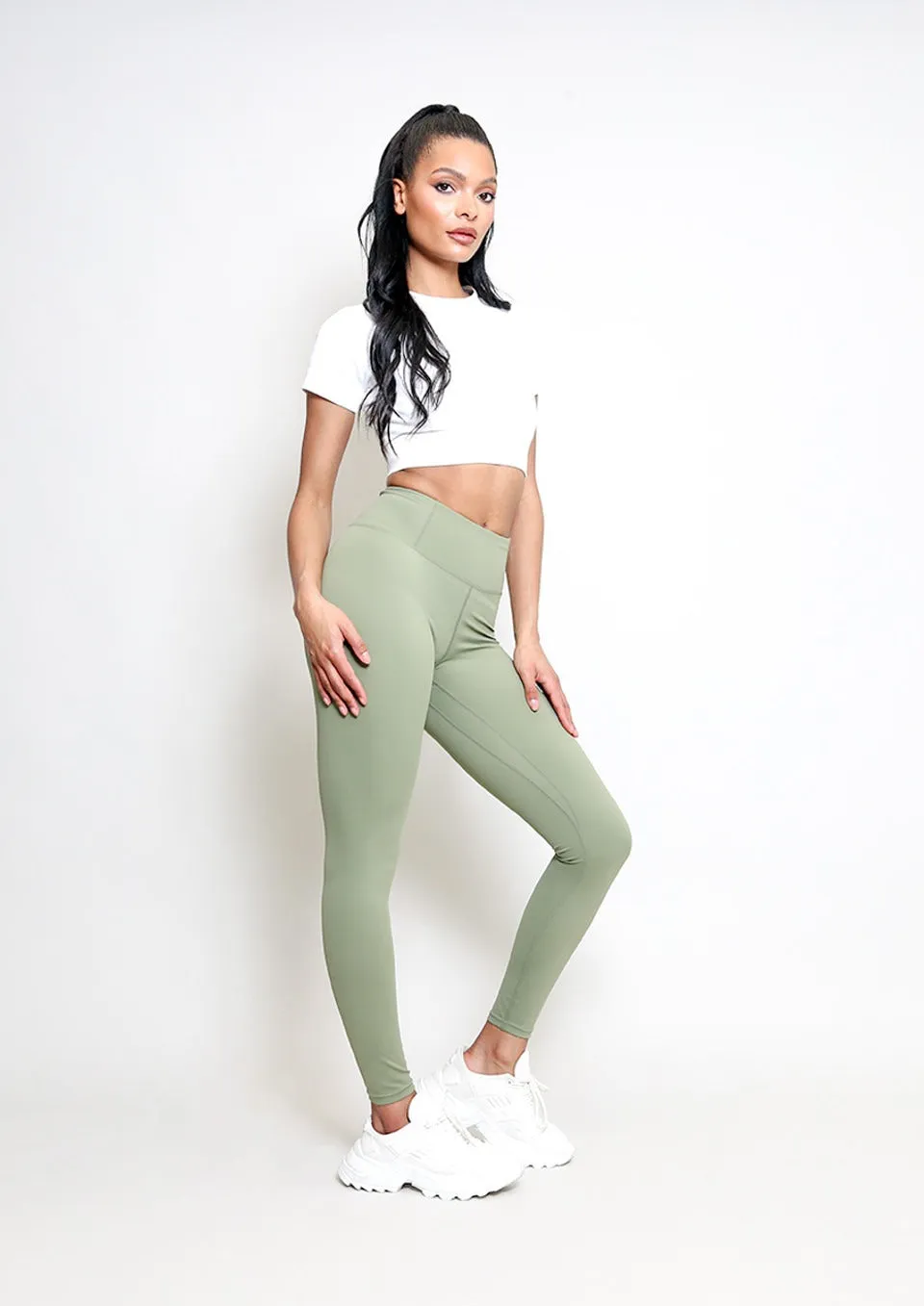 Khaki Green Side Pocket High Waist Leggings - Hazel sold by Storm Desire product image thumbnail 3