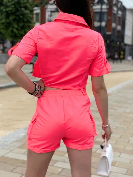 Neon Pink Cargo Crop Top & Shorts Set - Makayla sold by Storm Desire product image thumbnail 3