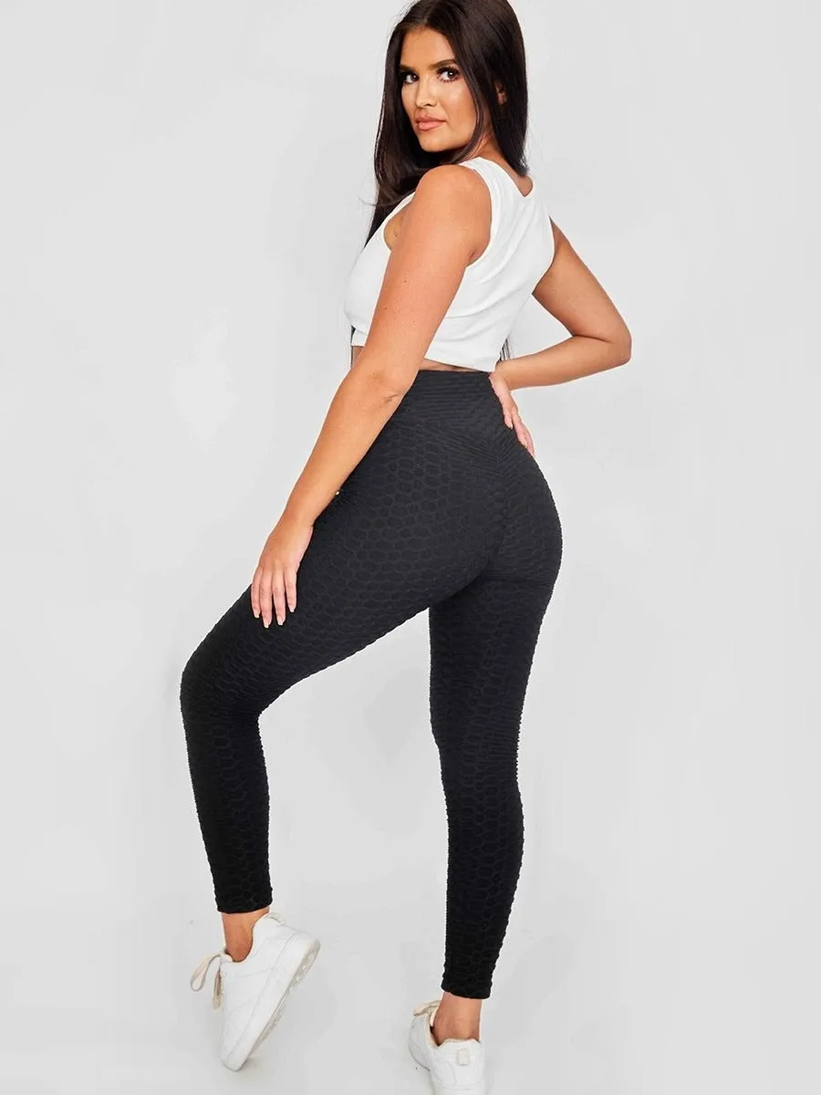 Black Ruched Textured Active leggings - Daniella sold by Storm Desire product image thumbnail 4