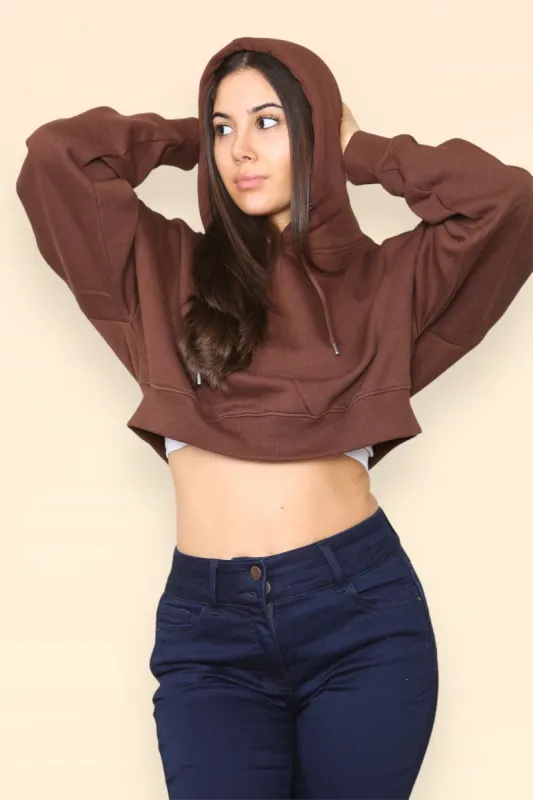 Brown Jersey Hooded Crop Top - Saoirse sold by Storm Desire