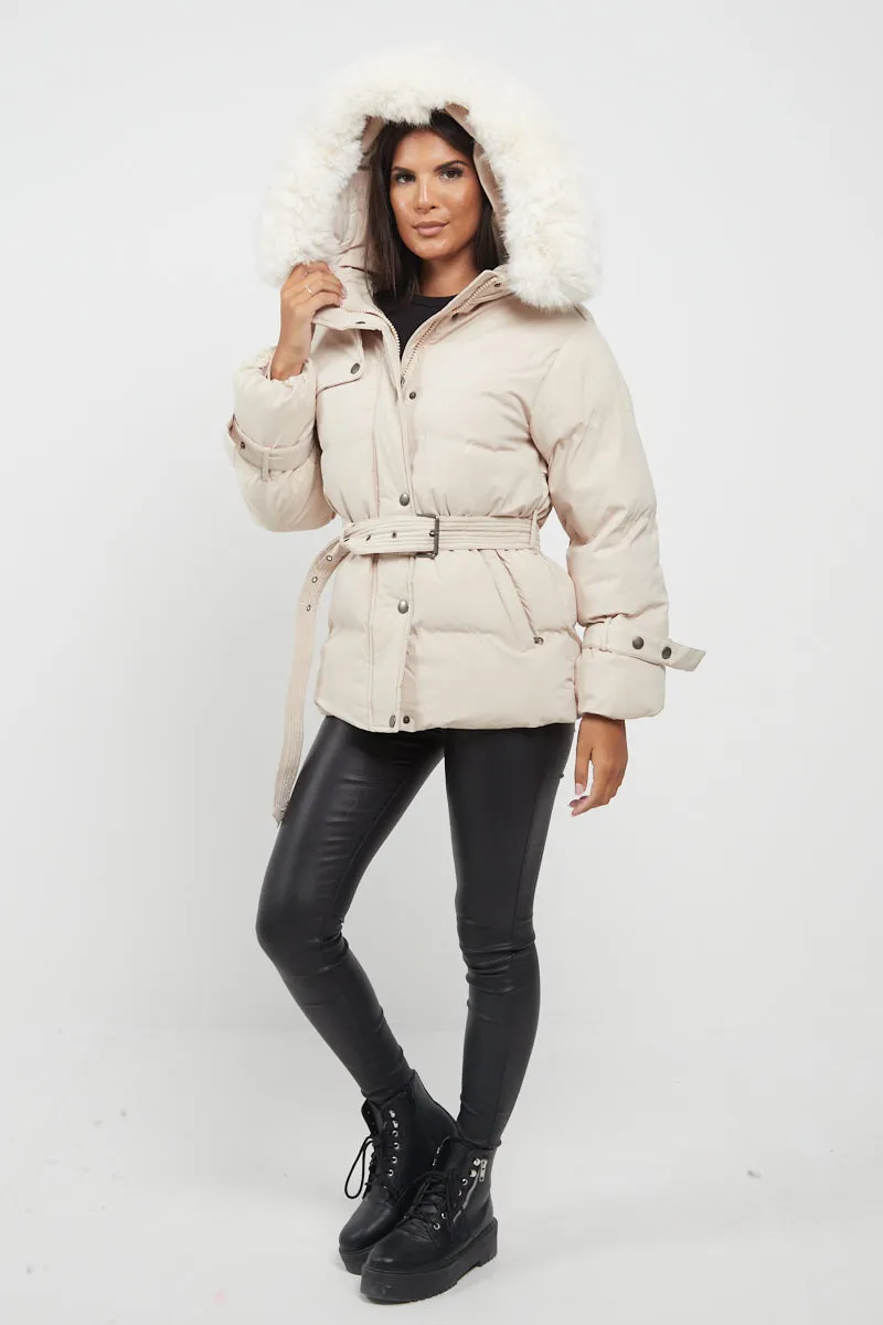 Light Beige Side Flap Faux Fur Hood Puffer Coat - Rosa sold by Storm Desire product image thumbnail 5