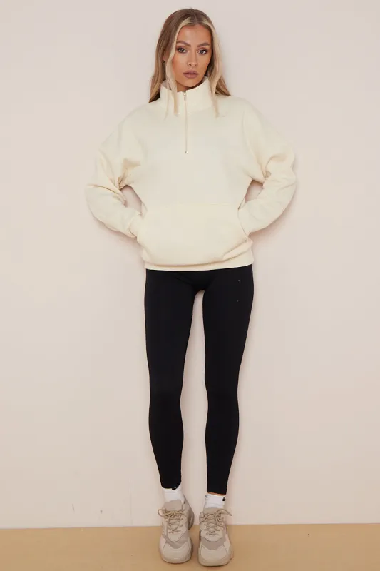 Cream Half Zip Sweatshirt - Jazmine sold by Storm Desire