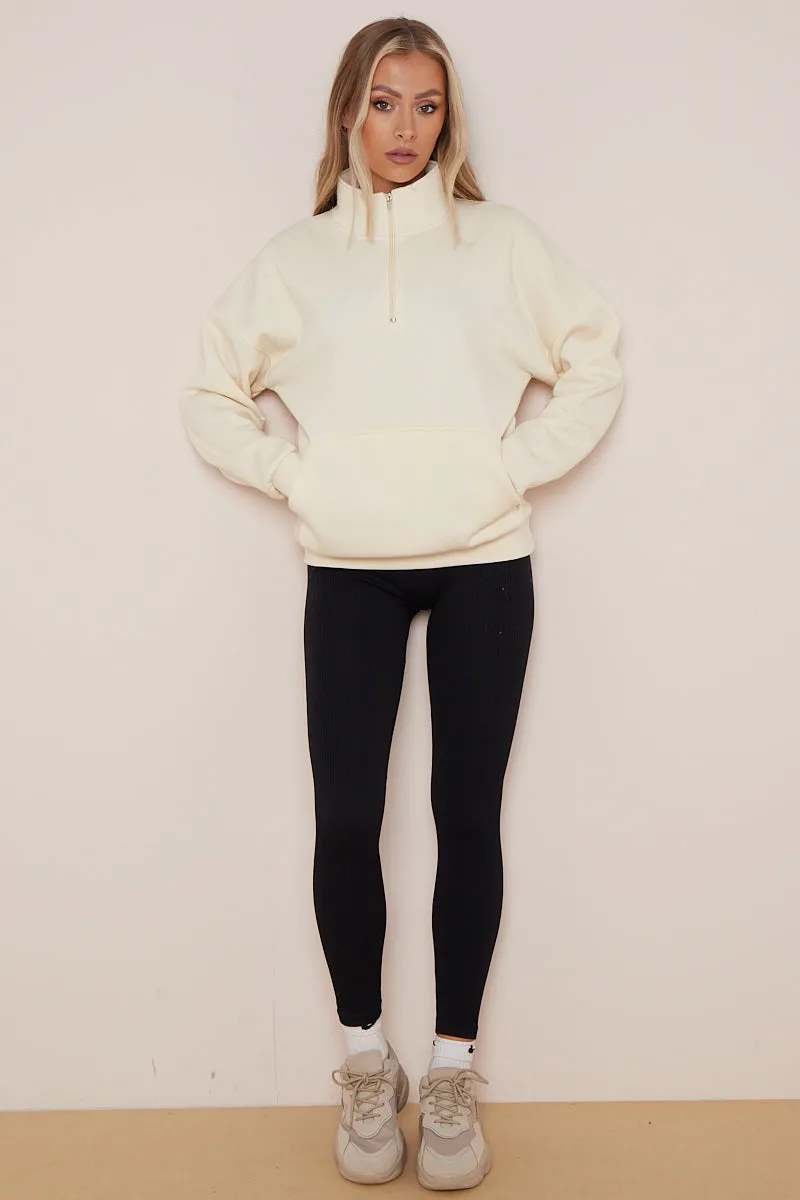 Cream Half Zip Sweatshirt - Jazmine sold by Storm Desire