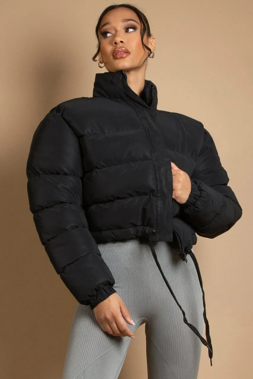 Black Cropped Puffer Jacket - Kylie sold by Storm Desire product image thumbnail 2